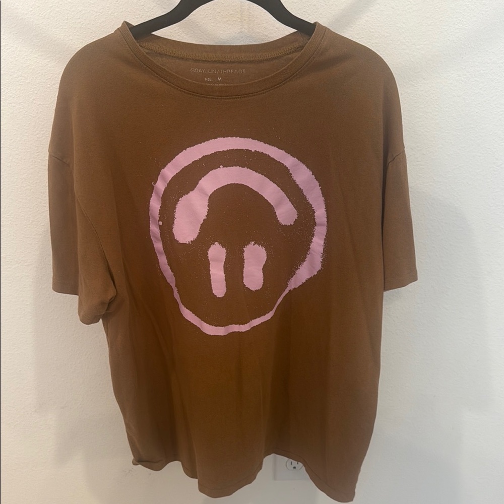 Grayson thread  Brown T-Shirt with Pink upside down smile Graphic